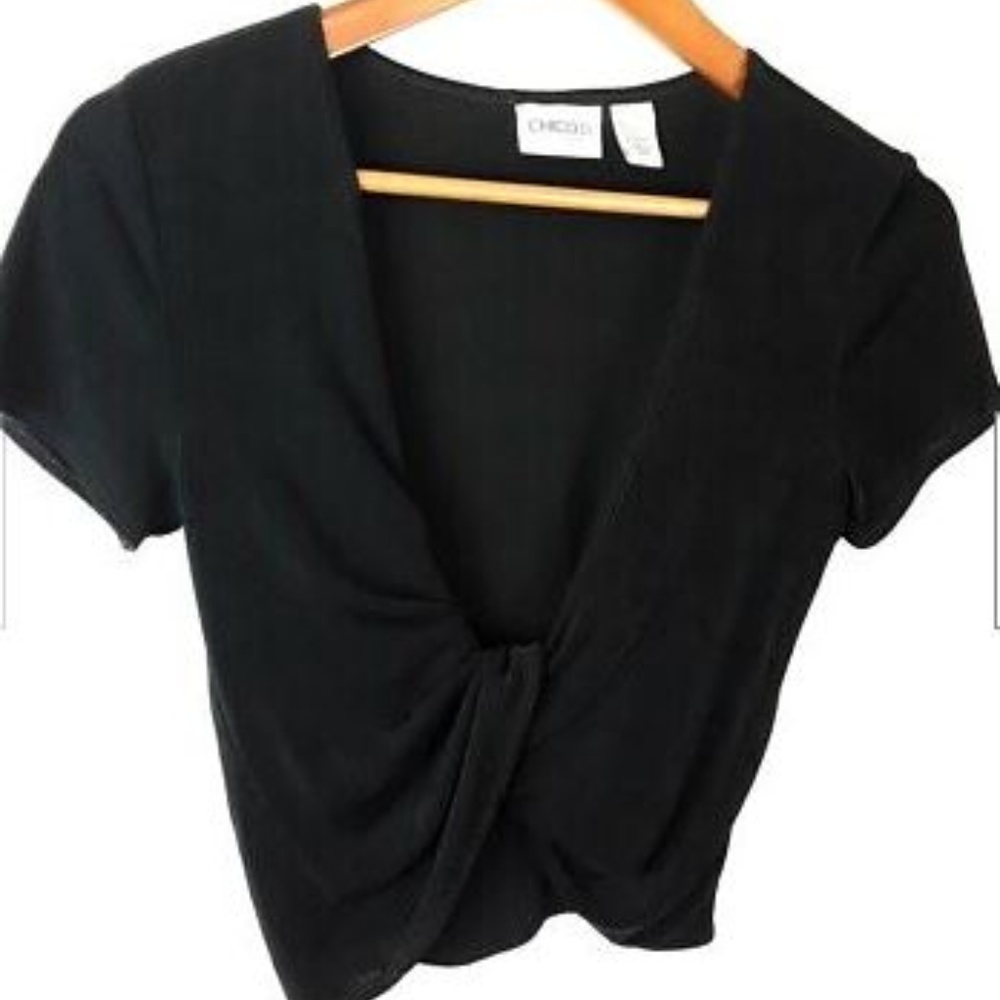 Chicos Travelers  Black Short Sleeve Top